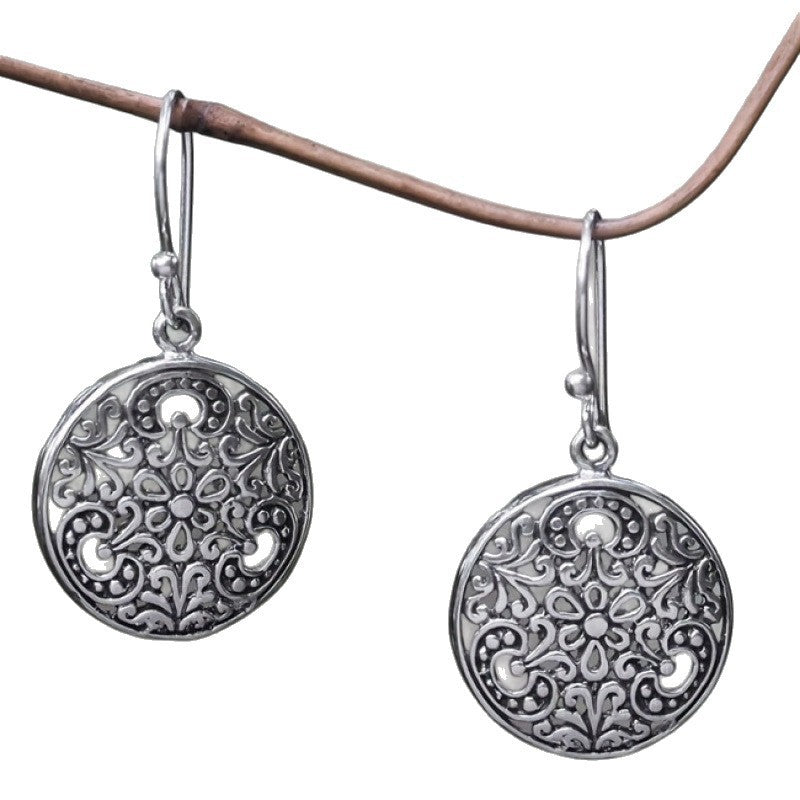 Hollow Floral Pattern Round Hanging Earrings For Women