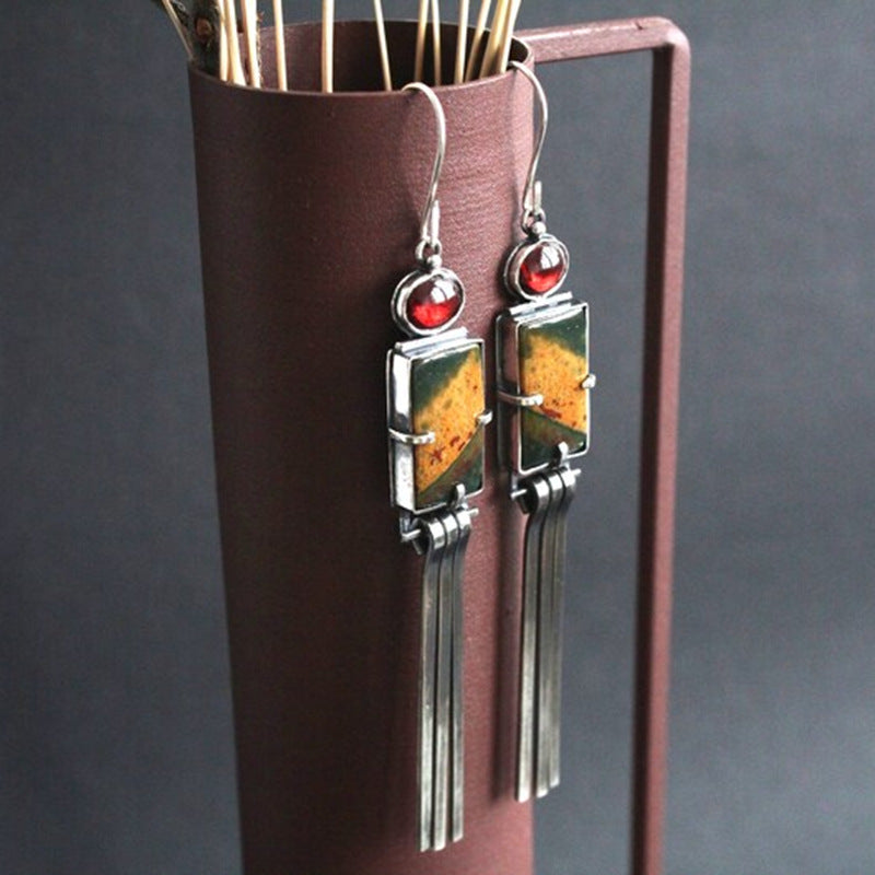 Geometric Enamel Long-rod Earrings European And American Style