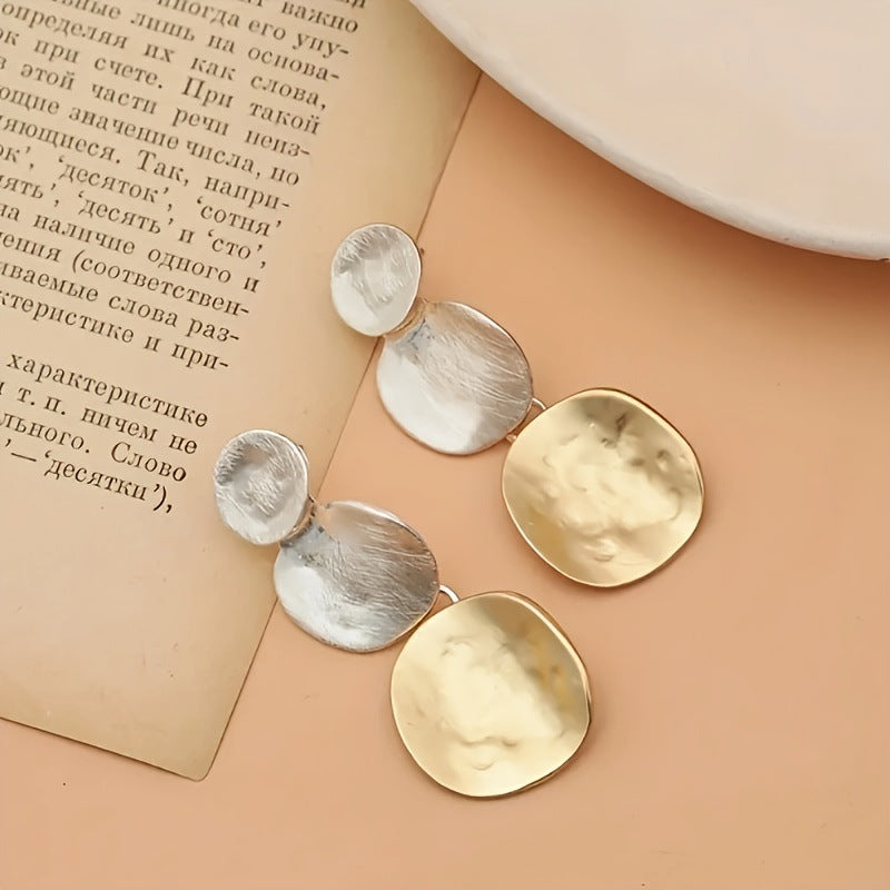 Circular Patchwork Earrings Geometric Bold Fashionable And Minimalist