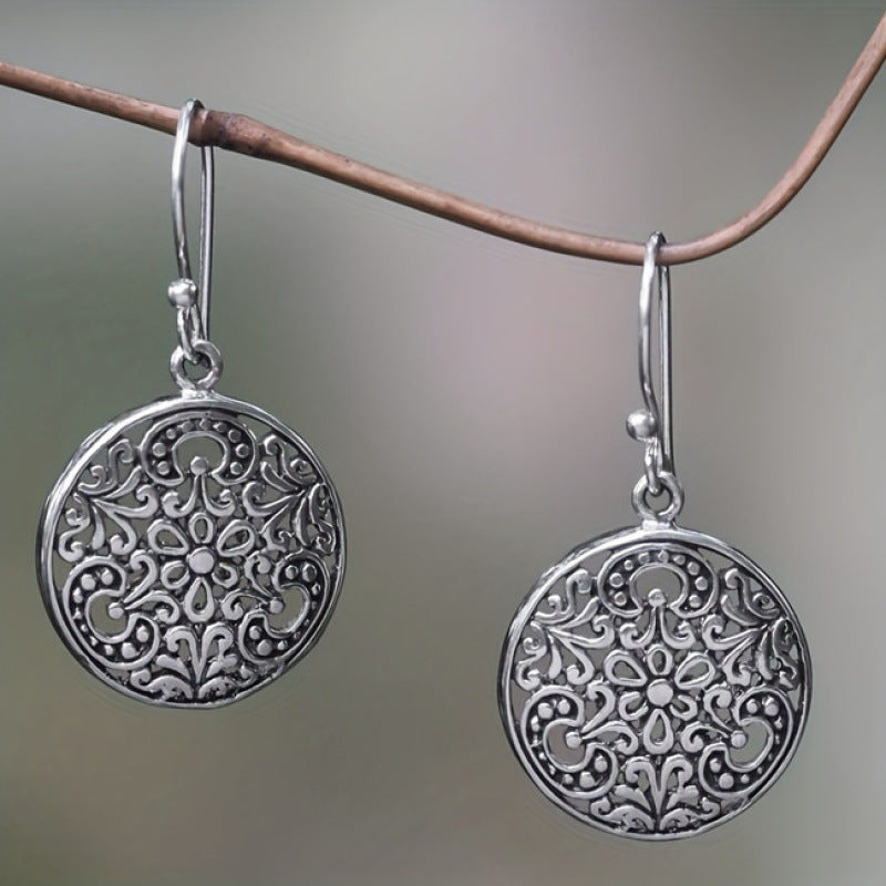 Hollow Floral Pattern Round Hanging Earrings For Women