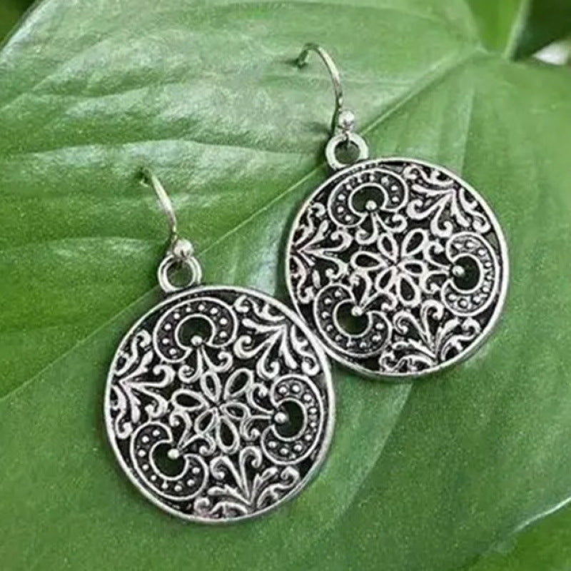 Hollow Floral Pattern Round Hanging Earrings For Women