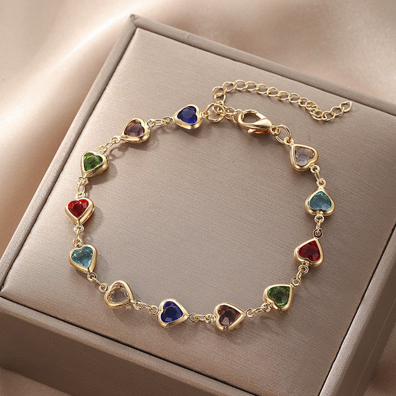 Colorful Heart Zircon Bracelet For Women