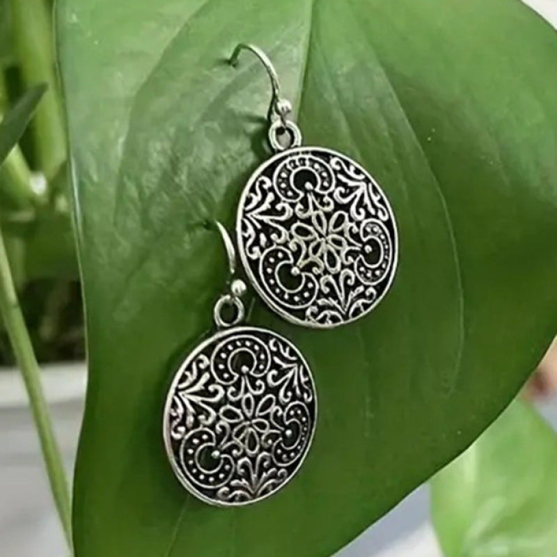 Hollow Floral Pattern Round Hanging Earrings For Women